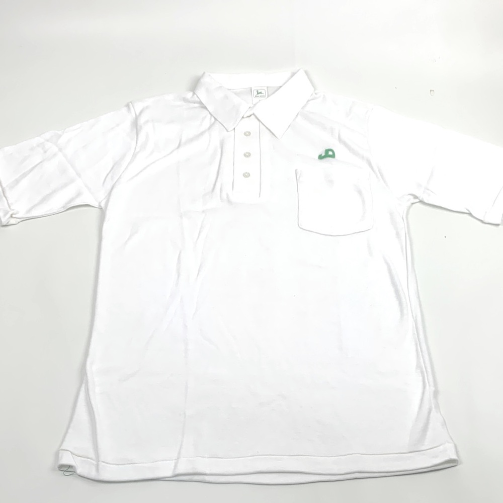 Vintage John Deere White Polo Shirt with Green embroidered JD Logo Large NEW